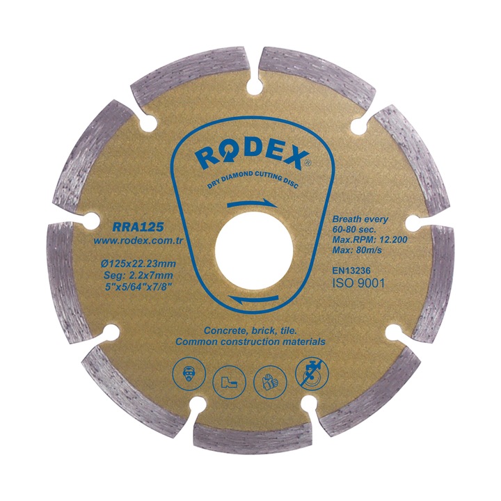 Disc De Taiere Diamantat Universal Rodex, 125*20/22, 23Mm, Max Rpm 12.200 Si 80M/S, Pentru Piatra, Marmura, Granit, Caramida (5/20/100)