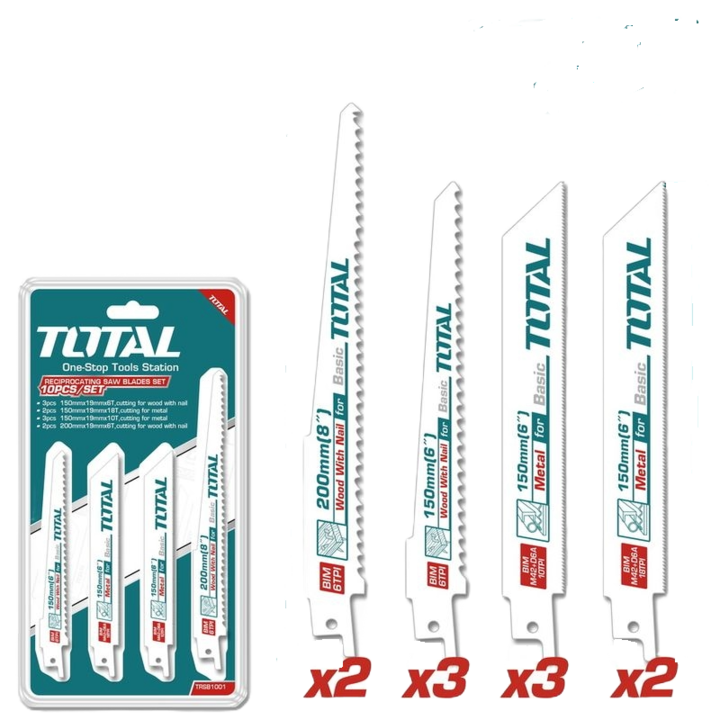 Set 10 buc lame fierastrau sabie Total, pentru lemn si metal 150mm, 200mm