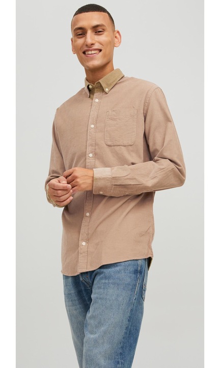 Flanel ing flanel gallérral - Basic Sorts - JJECLASSIC egységes hosszú ujjú ing, Bézs