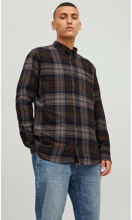 Egyszerű csíkos ing Flanel Hosszú ujjú Alkalmi póló JJECLASSIC, Barna