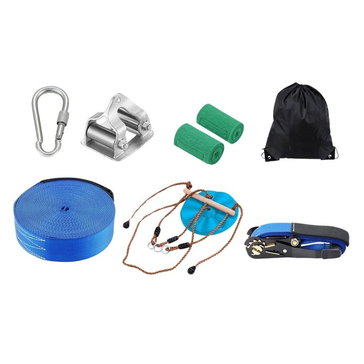 Set tiroliana lungime 16 m, capacitate max 250 kg, cablu, scaun