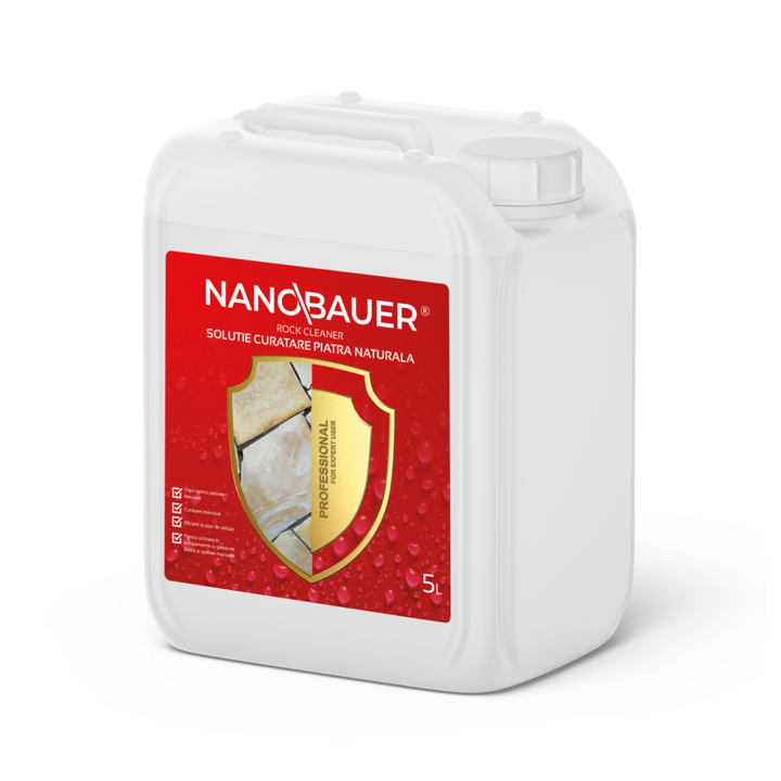 Detergent lichid pentru suprafete poroase din piatra naturala – NANOBAUER ROCK CLEANER 5L ideal pentru calcar, gresie, fatade, pardoseli, seminee si alte suprafete