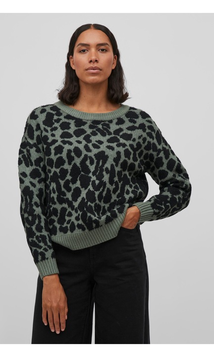 Kusmeliser kötő pulóver Leo állatmintával és hosszú ujjú VIRIL FEAMI, Zöld