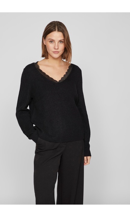 Csipke kivitelű pulóver Kötött domborműves pulóver VILOU, Fekete