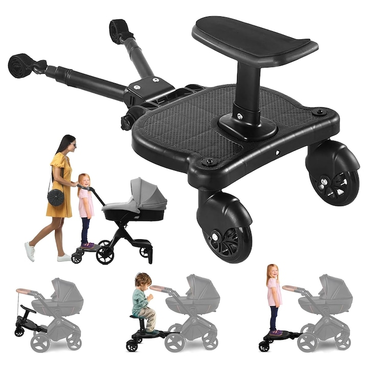 Platforma buggy board cu scaundemontabil, 2roti, capacitate 25kg, universal, negru