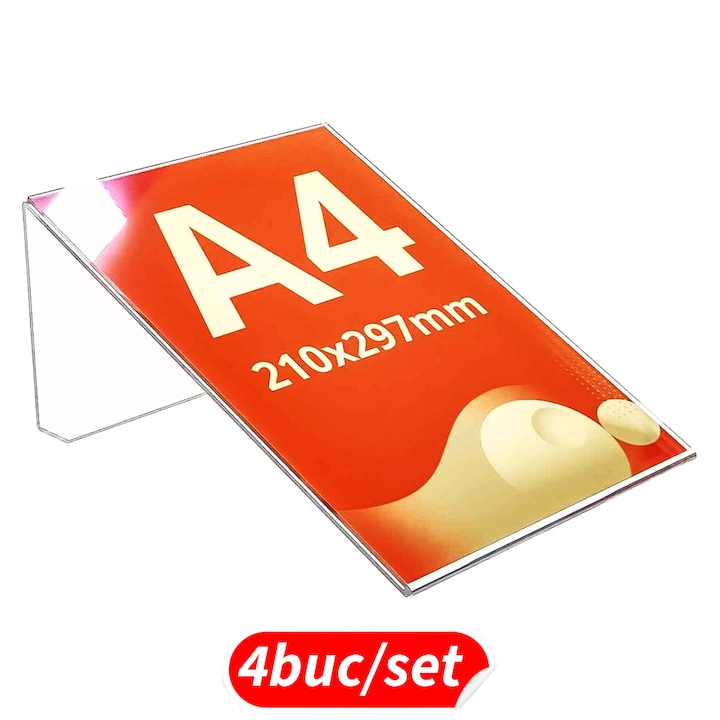 Suport expunere informatii produs cu inclinare 60 grade, format A4 (210 x 297mm), Portrait, 4buc/set, JJ DISPLAYS