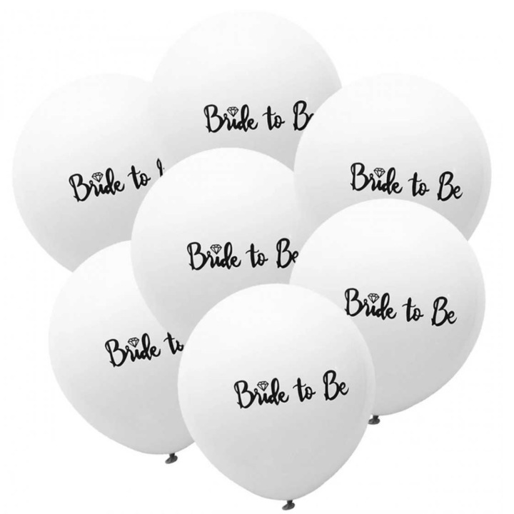 Buchet 6 baloane latex ”Bride to be”, Selling Depot®, 30 cm, alb