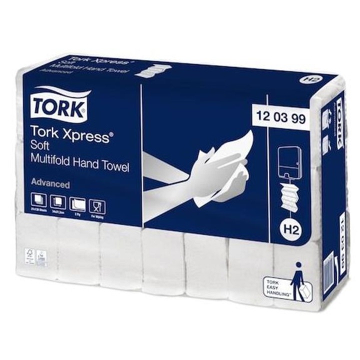 Prosop de mana Tork, Interfold, 2 straturi, 136 coli, sistem H2, Advanced, „Xpress Soft Multifold”, alb