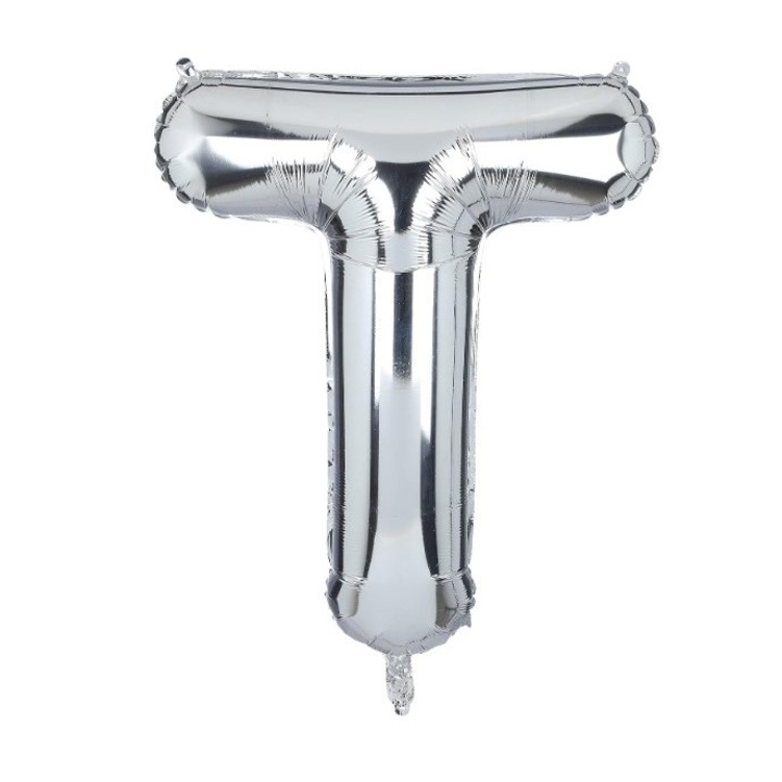 Балон от метално фолио, буква Т, 40 см, сребрист, HAPPY JOKER®