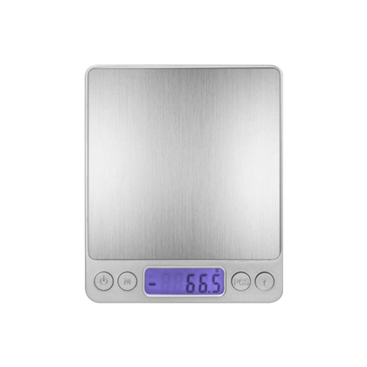 Elektronikus mérleg, 10.6x13.4x1.9cm, 500g/0.01g, ezüst