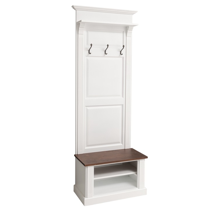 Cuier cu spatiu deschis, culoare blat maro P081, culoare corp alb P004, dublu color, 100% lemn masiv