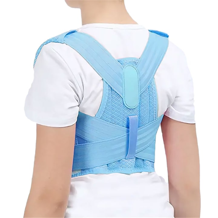 Corector de postura ortopedic pentru copii, FanFox™, design ergonomic, ajustabil, Aalbastru, S