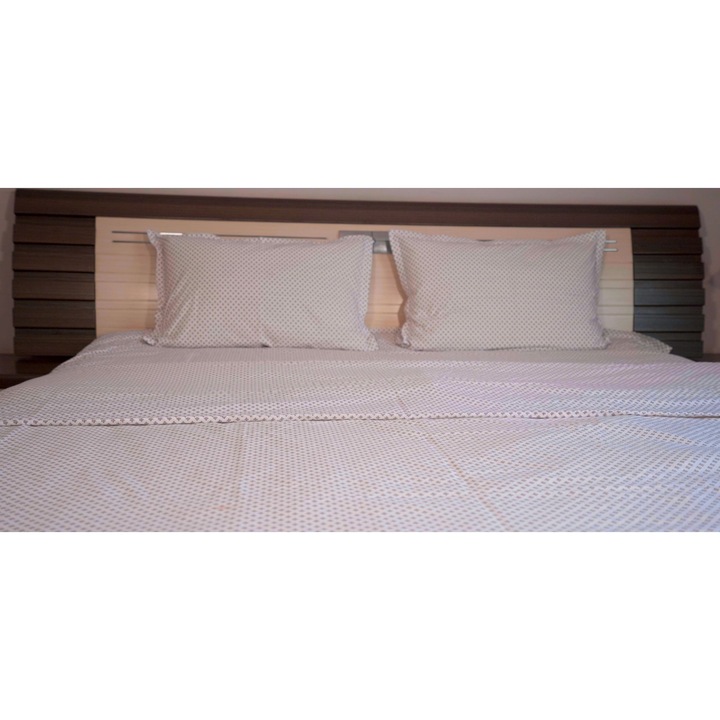 Lenjerie de pat 4 piese, Casa Otilia, Patratele rosu cu albastru, Bumbac, 200x220cm