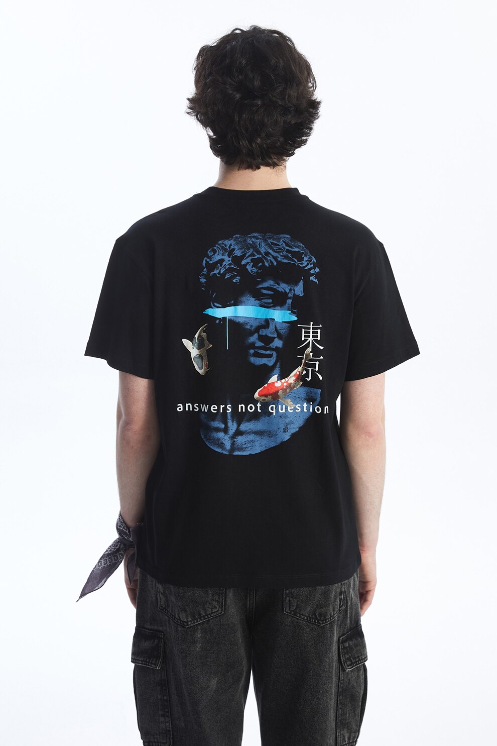 LC WAIKIKI, Tricou de bumbac cu imprimeu grafic, Negru, Albastru