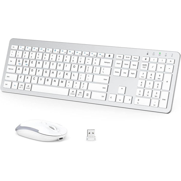 Set Tastatura Si Mouse iClever IC-GK08, 2.4G, Wireless, Fara Fir, Reincarcabila, Design Ergonomic, Stabila, Argintiu