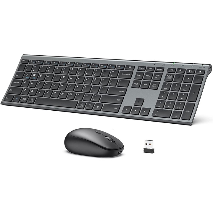 Set Tastatura Si Mouse Mod Dublu iClever IC-DK03, Bluetooth 4.2 + 2.4G, Fara Fir, Ultra Subtire, Multi Dispozitive