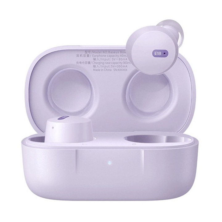 Baseus bowie e18 bluetooth fülhallgató sztereo, v5.3, tws, mikrofon, zajszűrő, ipx4 + töltőtok, lila