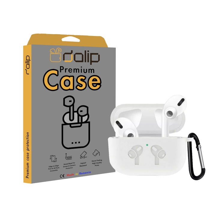 Husa pentru Apple AirPods 3/AirPods Pro, Dalip StrongHanger, Silicon, Alb