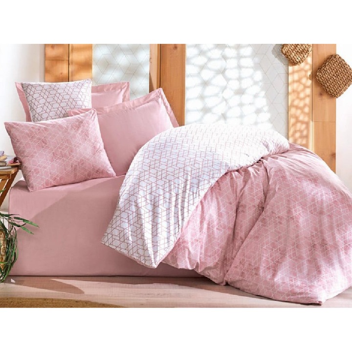 Set Lenjerie de Pat Dublu, Cottonbox, Model 2516, Bumbac 100%, 4 piese