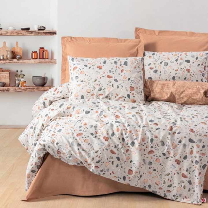 Set Lenjerie de Pat Dublu, Cottonbox, Model 32215, Bumbac 100%, 4 piese, cearsaf de pat cu elastic