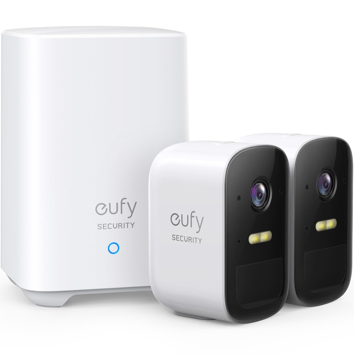 Безжична система за видеонаблюдение eufyCam 2C Security, HD 1080p, 2.1 MP, IP67, Nightvision, 2 видеокамери