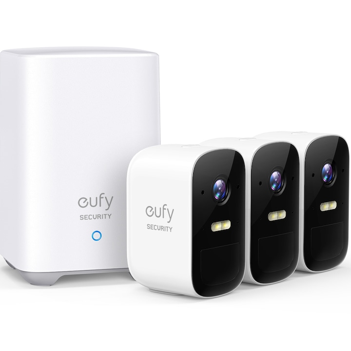 Sistem de supraveghere video eufyCam 2C Security wireless, HD 1080p, 2.1 MP, IP67, Nightvision, 3 camere video