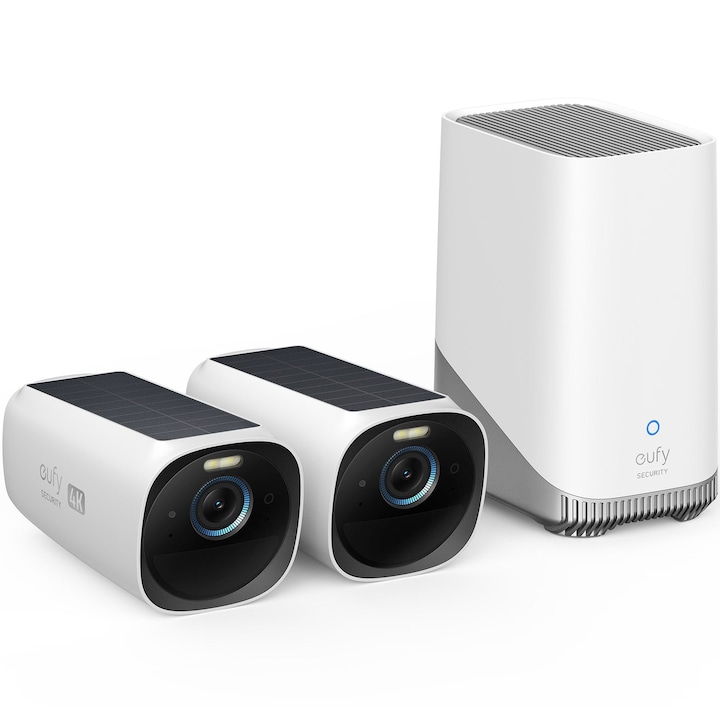Система за видеонаблюдение EufyCam 3 S330, 4K Ultra HD, 8.3 MP, Соларно зареждане, BionicMind™, Nightvision, Homebase 3 + 2 видеокамери