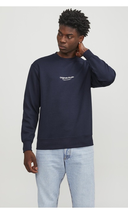 JACK & JONES férfi pulóver, 6020, pamut, Tengerészkék