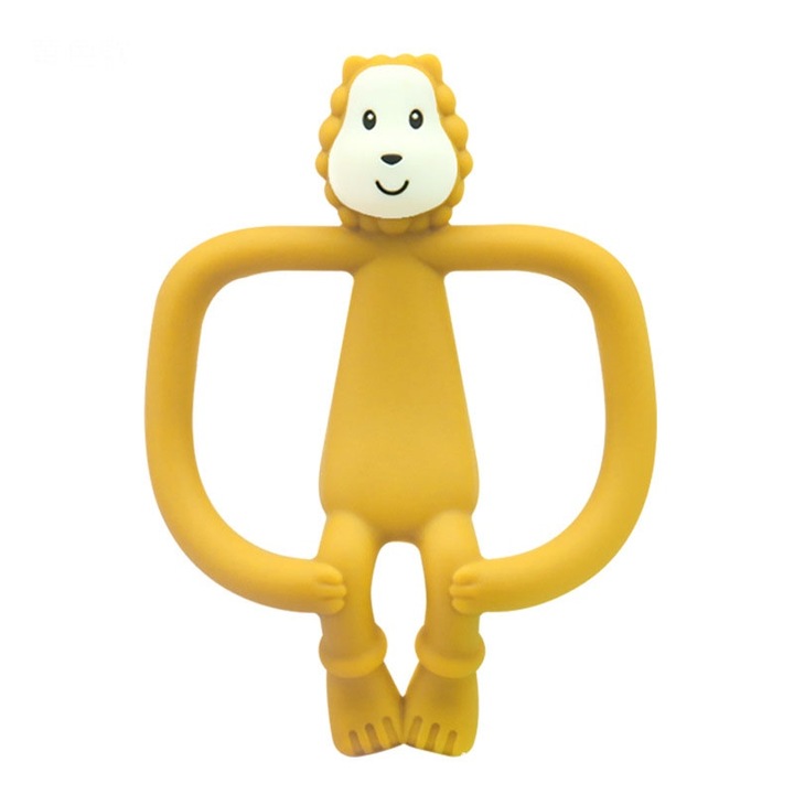 Играчка за зъби Rqiurpn Ludo Lion, хранителен силикон, защита BioCote, за бебета 3-6 месеца, жълта
