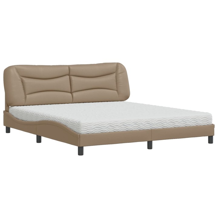 Pat cu saltea vidaXL, cappuccino, 180x200cm, piele ecologica, 44.4 Kg