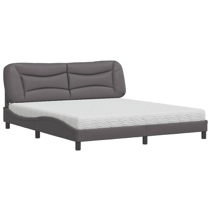Pat cu saltea vidaXL, gri, 180x200 cm, piele ecologica, 44.4 kg 3208741