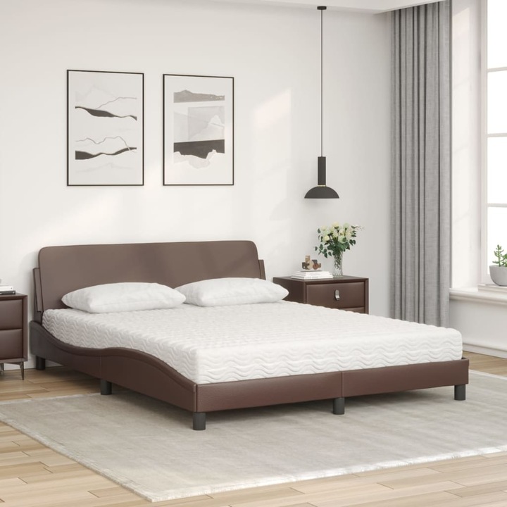 Pat cu saltea vidaXL, maro, 160x200 cm, piele ecologica, 39 kg 3208439