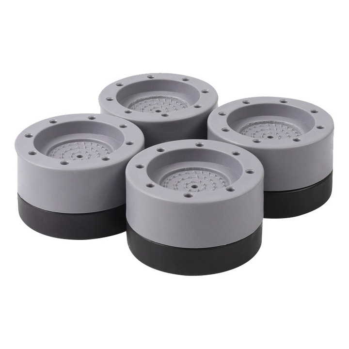 Set 4 Accesoriu, picioare-suporturi, negru deschis/gri deschis, Tampon Anti-Vibratie, Suport Anti-Zgomot si Antiderapante pentru Electrocasnice/Mobilier, 3.3x6.5 cm
