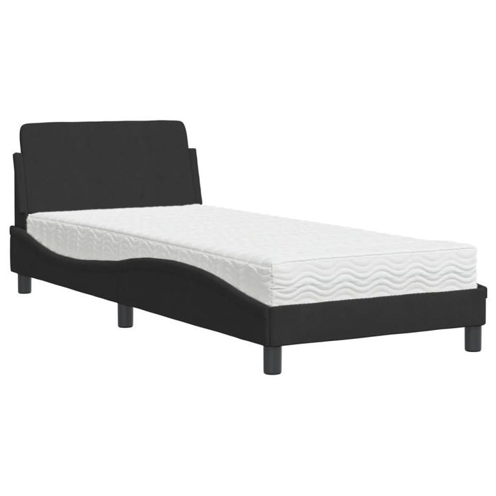 Pat cu saltea vidaXL, negru, 90x190 cm, catifea, 27.75 kg 3208313