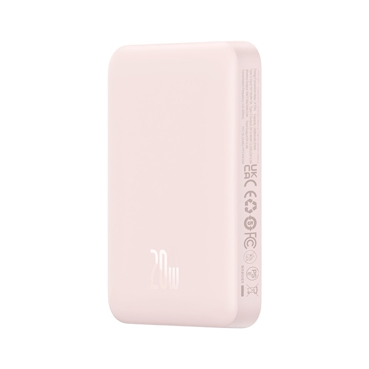 Външна батерия Baseus Magnetic Mini Wireless, 10 000 mAh, бързо зареждане, 20 W, включен USB-C кабел, розов