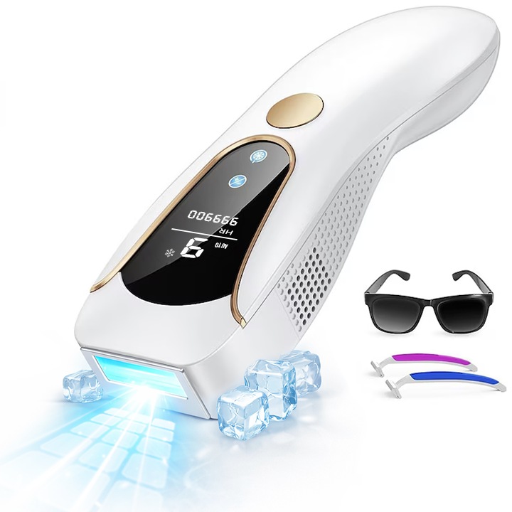 Epilator IPL Xenomo® SHINE PRO, Pentru epilare definitiva fara durere, Tehnologie IPL, 9 Trepte de intensitate, 999.999 impulsuri, 3 Moduri de utilizare, Pentru femei si barbati, fata, corp, axila, inghinal, Senzor piele, Alb