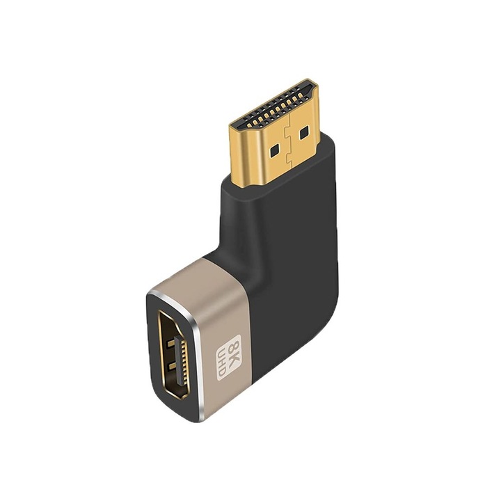 Adaptor HDMI Mama la HDMI Tata, Basekit, 8k@60Hz, 4k@120Hz, 270 Grade Drept Argintiu