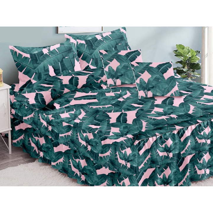 Set Lenjerie de Pat Dublu, Model 15881, Finet, 6 Piese, Cearsaf pat cu Volanase