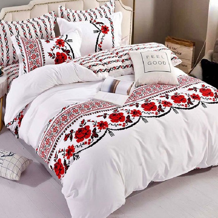 Set Lenjerie de Pat Dublu, Model 38288, Finet, 6 Piese, Cearsaf pat cu elastic