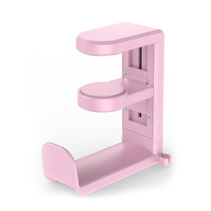 PadForce® fejhallgató asztali állvány, kábelrendező, multifunkciós, csúszásgátló, 360 fokos forgatás játékhoz, streaminghez, irodához - rózsaszínű