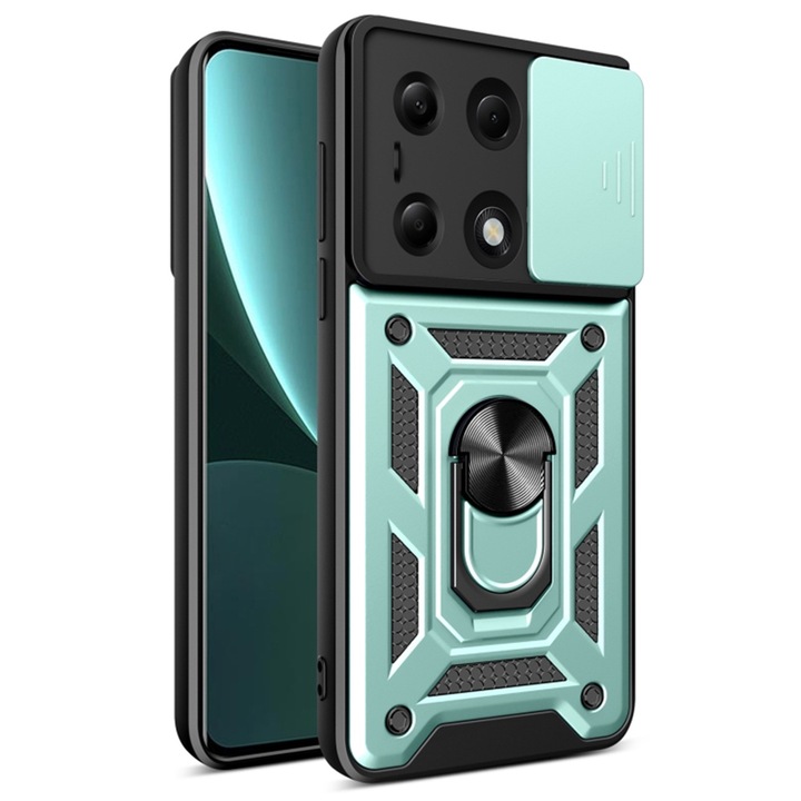 Защитен калъф за телефон UIQ CamShield за Xiaomi Redmi Note 13 Pro 4G / Poco M6 Pro 4G, модерен дизайн, против надраскване, против пръстови отпечатъци, защита на камерата, пръстен, функция стойка, зелен