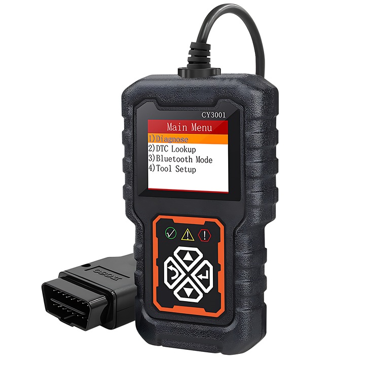Тестер за диагностика на автомобили JESWO, OBD2, цветен LED дисплей, четене и изтриване на кодове за грешки, информация за автомобила, черен/оранжев