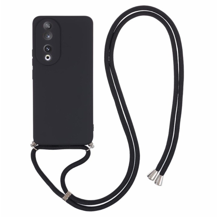 Husa Strap, Compatibil cu Honor 90, Snur prindere la gat reglabil, TPU, Negru