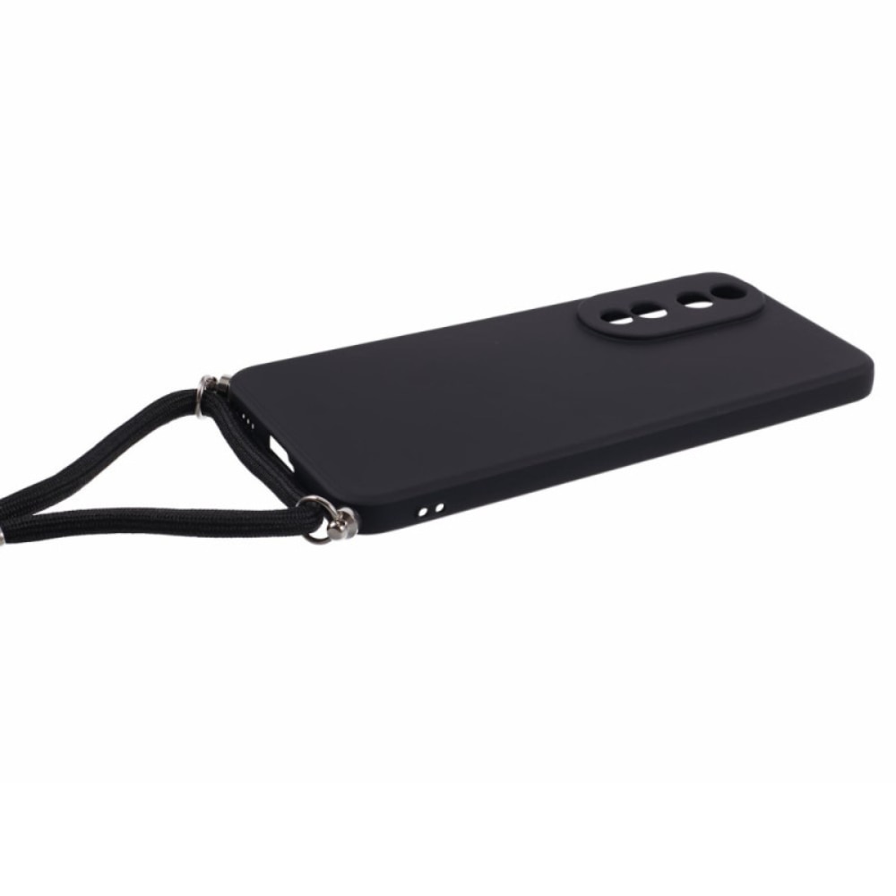 Husa Strap, Compatibil cu Honor 90, Snur prindere la gat reglabil, TPU, Negru