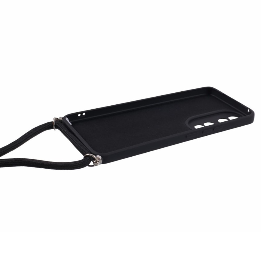 Husa Strap, Compatibil cu Honor 90, Snur prindere la gat reglabil, TPU, Negru