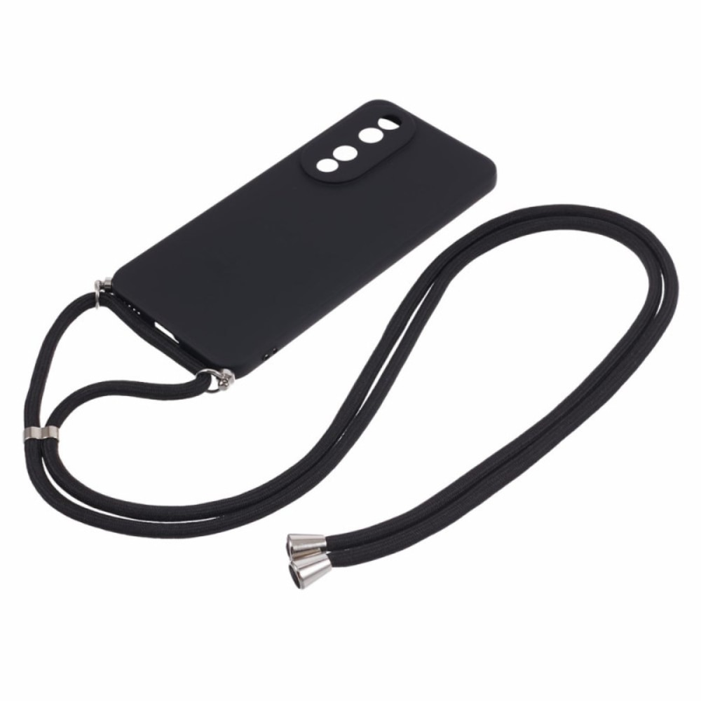 Husa Strap, Compatibil cu Honor 90, Snur prindere la gat reglabil, TPU, Negru