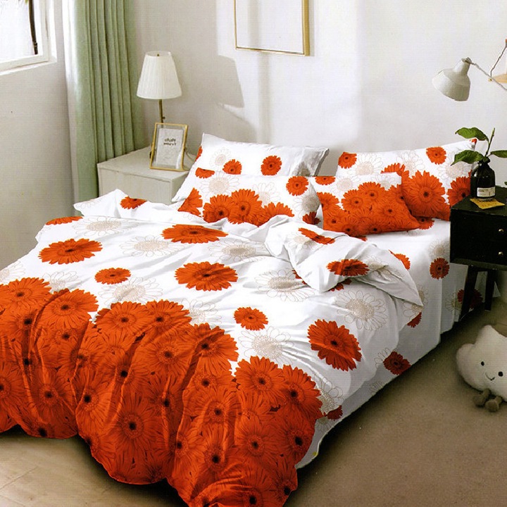 Set Lenjerie de Pat Dublu, Model 51854, Finet, 6 Piese, Cearsaf pat cu elastic