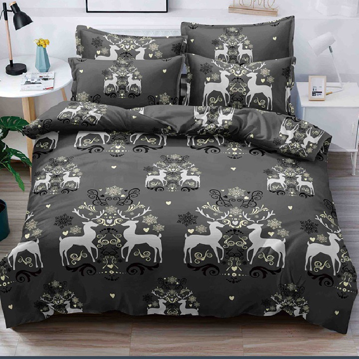 Set Lenjerie de Pat Dublu, Model 52860, Finet, 6 Piese, Cearsaf pat cu elastic