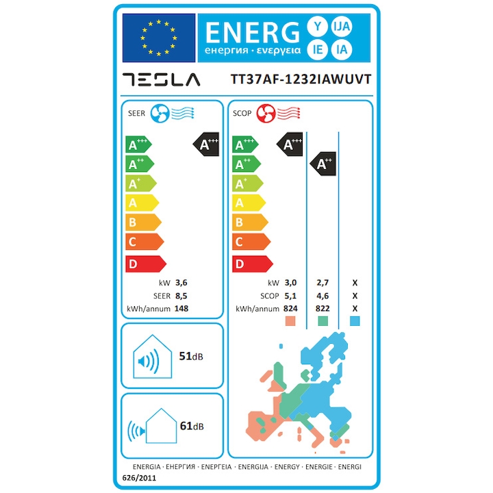 Aparat de aer conditionat Tesla Virtuoso 12000 BTU WI-FI, functie I Feel, Filtru lavabil, , flux aer 3D, Lampa UV, HEPA filter, Fresh O2, TT37AF, alb