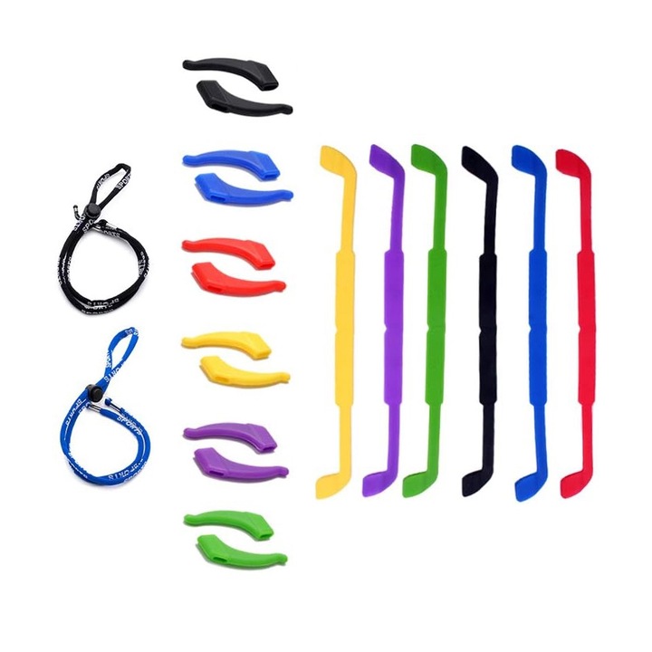 Set 14 curele pentru ochelari Nybgyy, multicolor, 21.5cm, silicon elastic